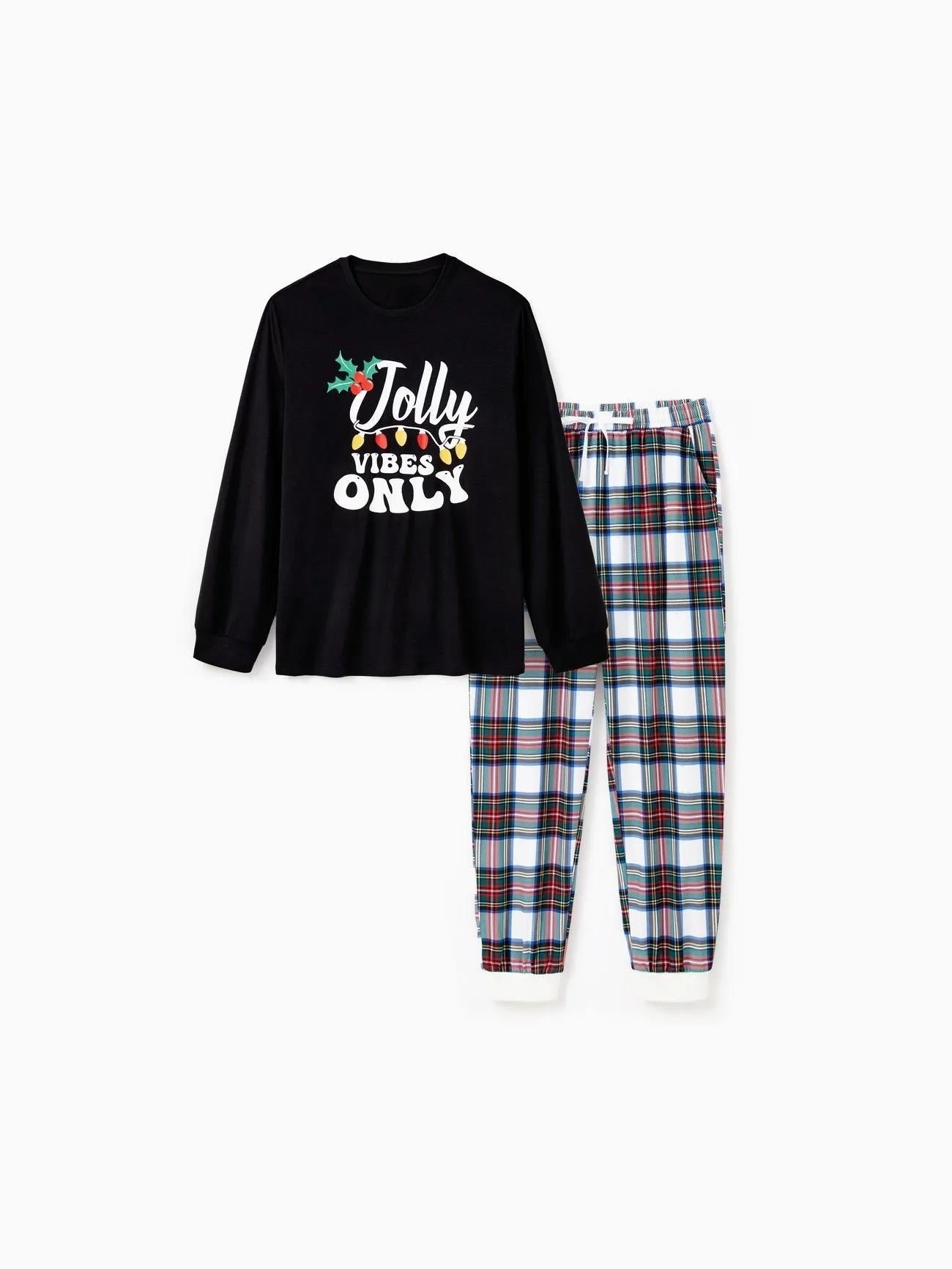 Christmas Family Matching Jolly Vibes Printed Top And Pajama Set-Original Pajamas