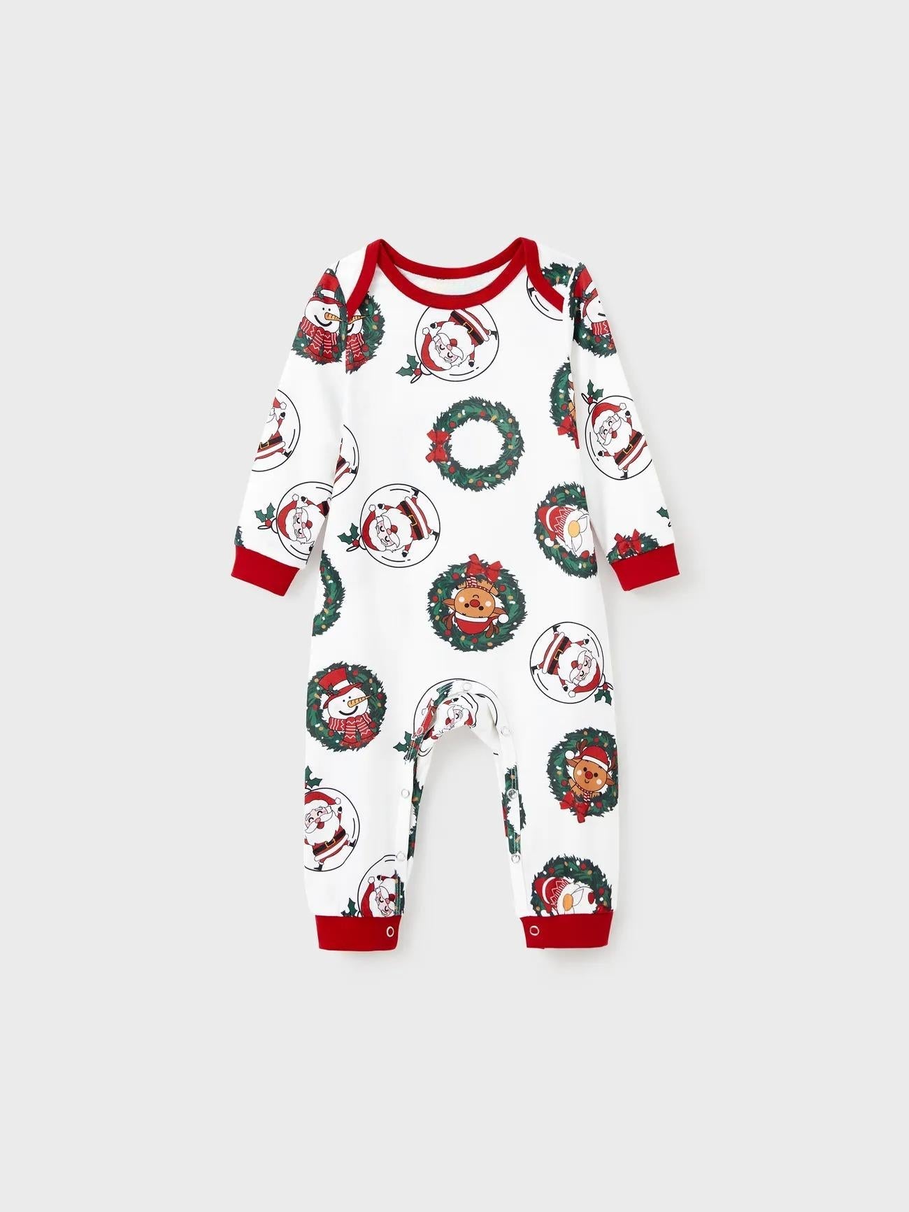 Family Christmas Pajamas Set With Santa And Reindeer Wreath Design-Original Pajamas