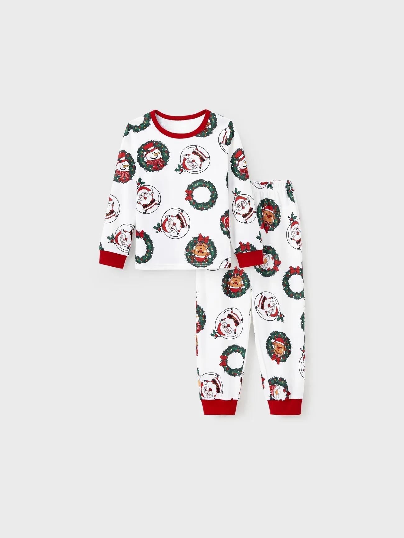 Family Christmas Pajamas Set With Santa And Reindeer Wreath Design-Original Pajamas