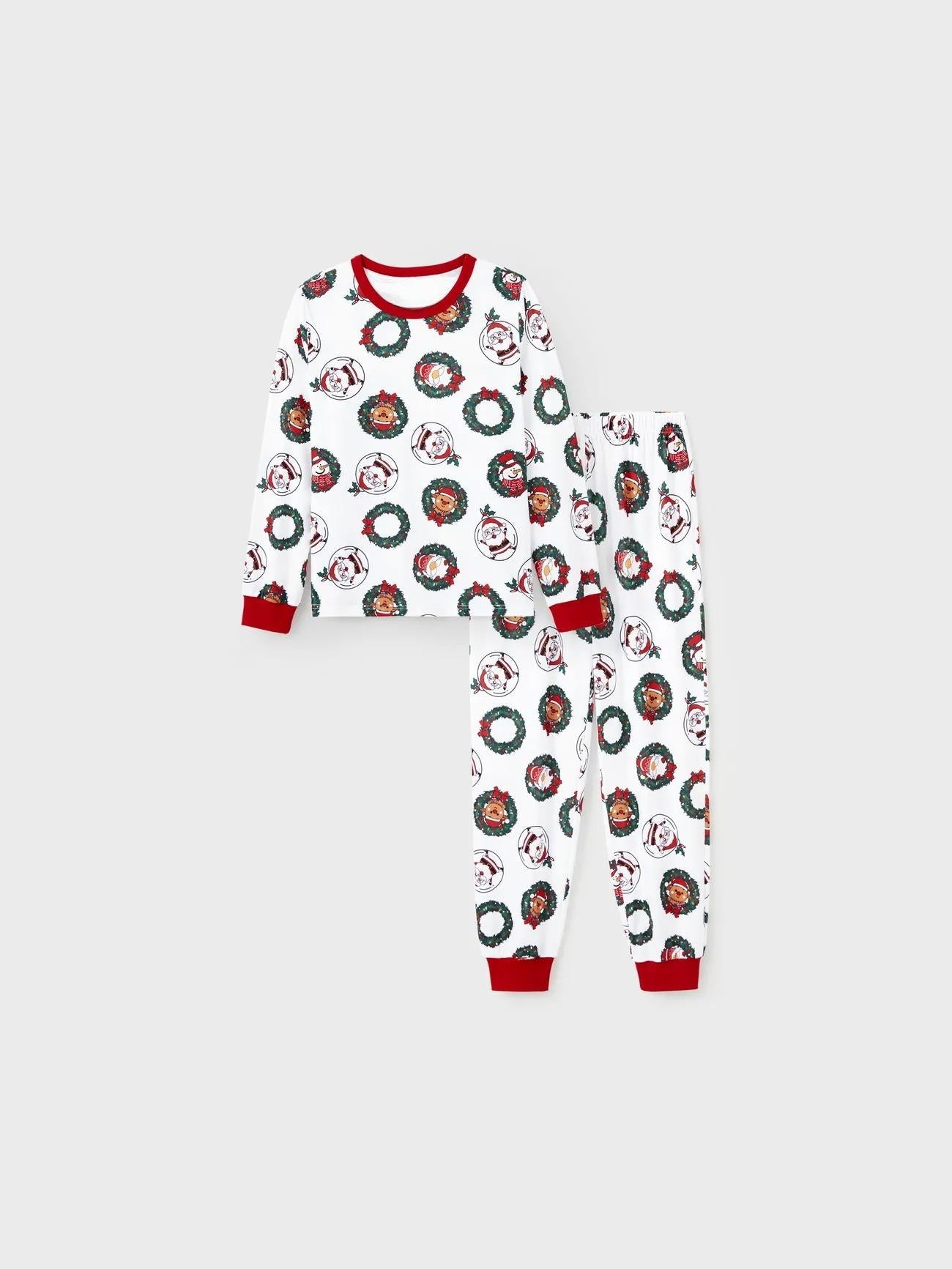 Family Christmas Pajamas Set With Santa And Reindeer Wreath Design-Original Pajamas