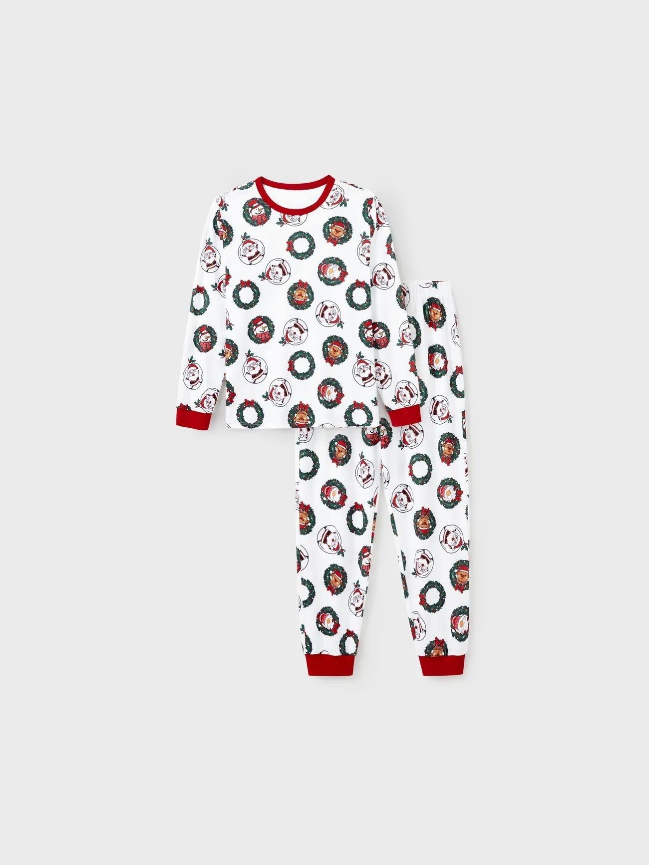 Family Christmas Pajamas Set With Santa And Reindeer Wreath Design-Original Pajamas