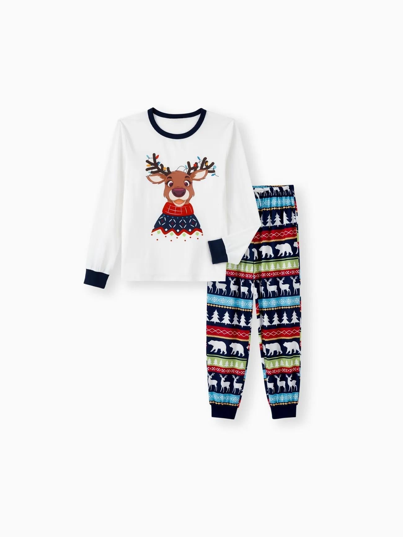 Family Matching Reindeer Graphic Print Pajama Set With Pockets-Original Pajamas