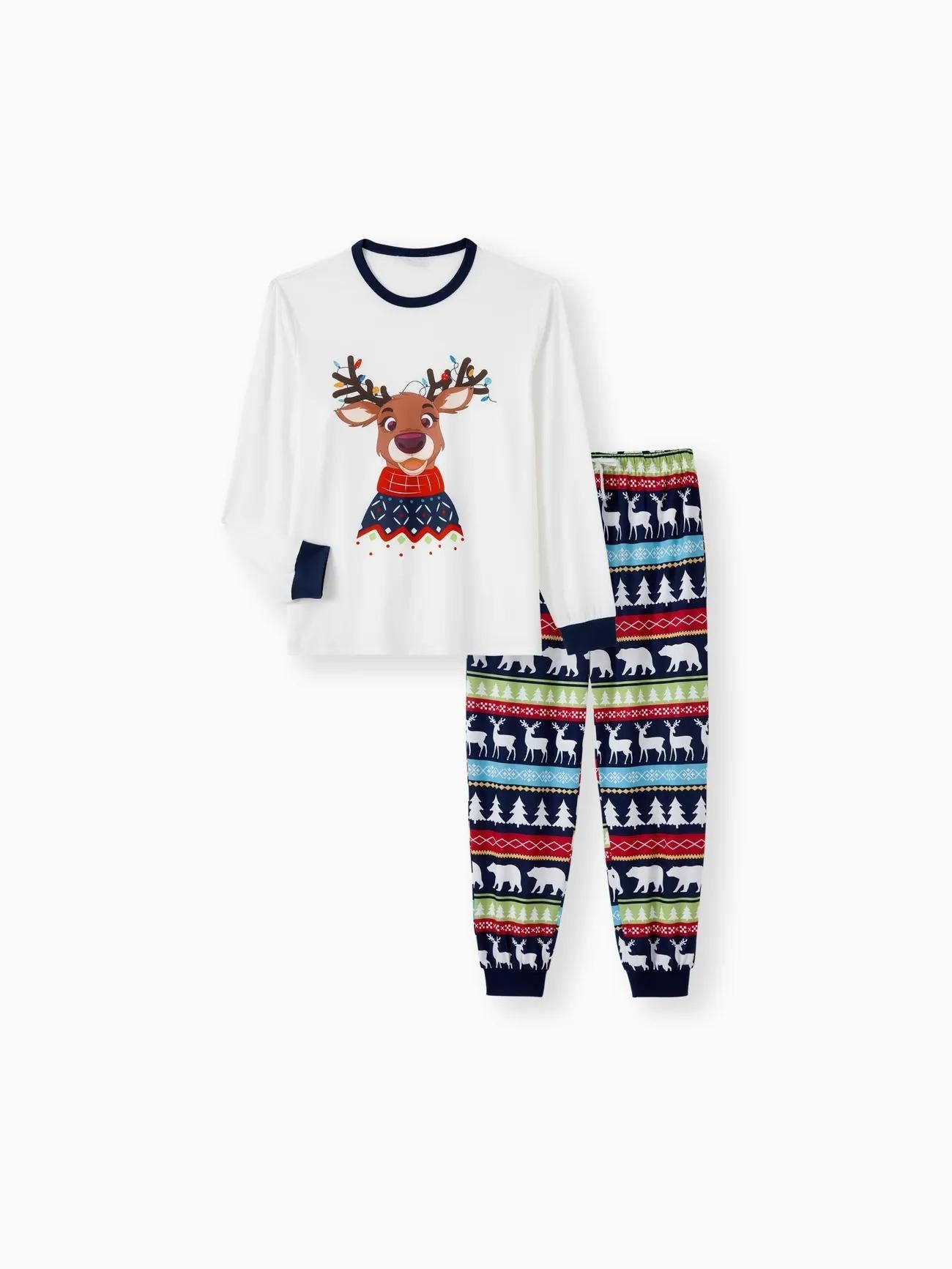 Family Matching Reindeer Graphic Print Pajama Set With Pockets-Original Pajamas