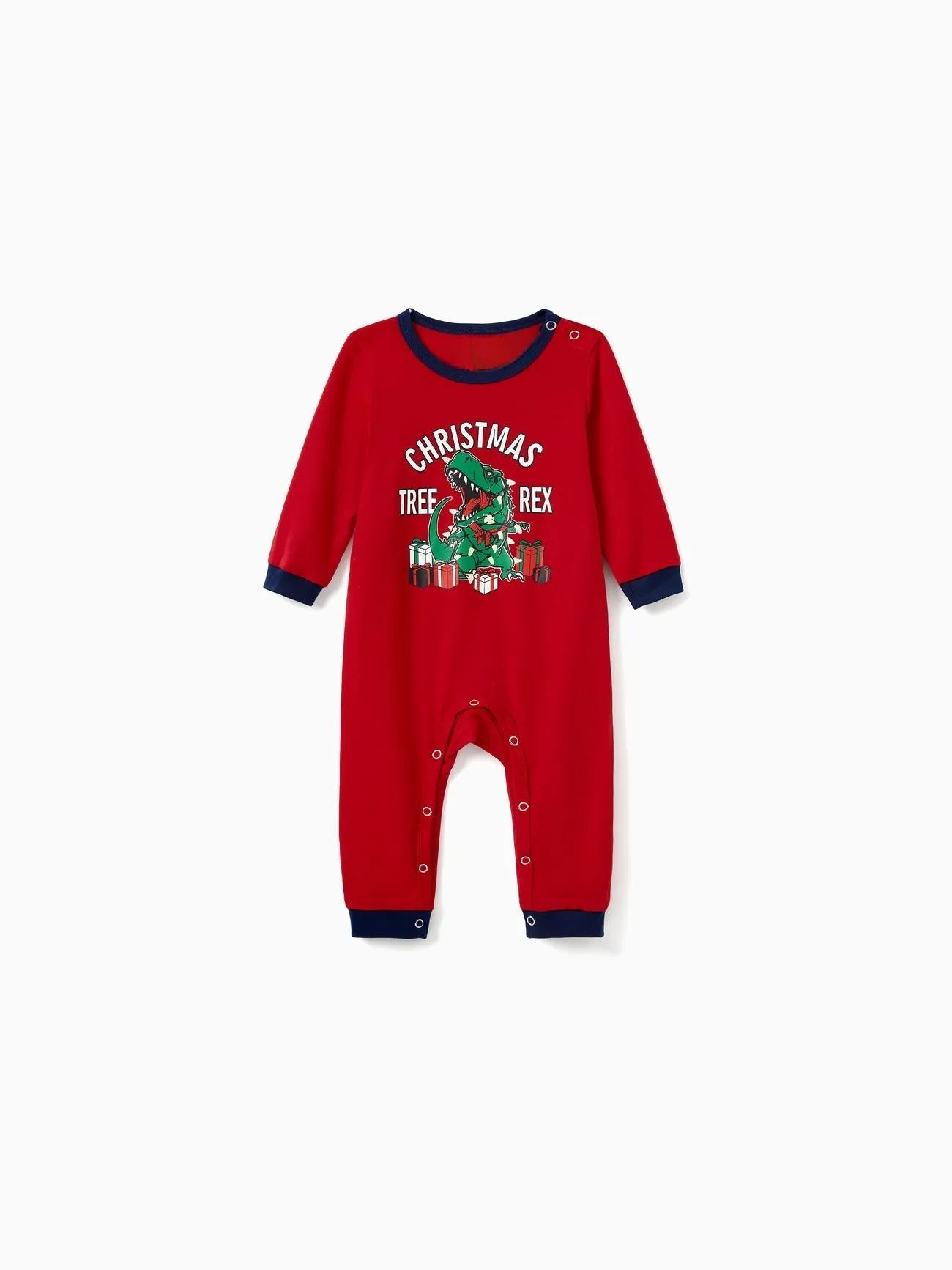 Printed Family Christmas Tree And T Rex Glow In The Dark Pajama Set-Original Pajamas