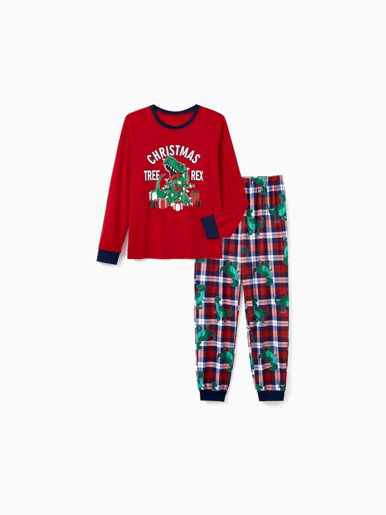 Printed Family Christmas Tree And T Rex Glow In The Dark Pajama Set-Original Pajamas