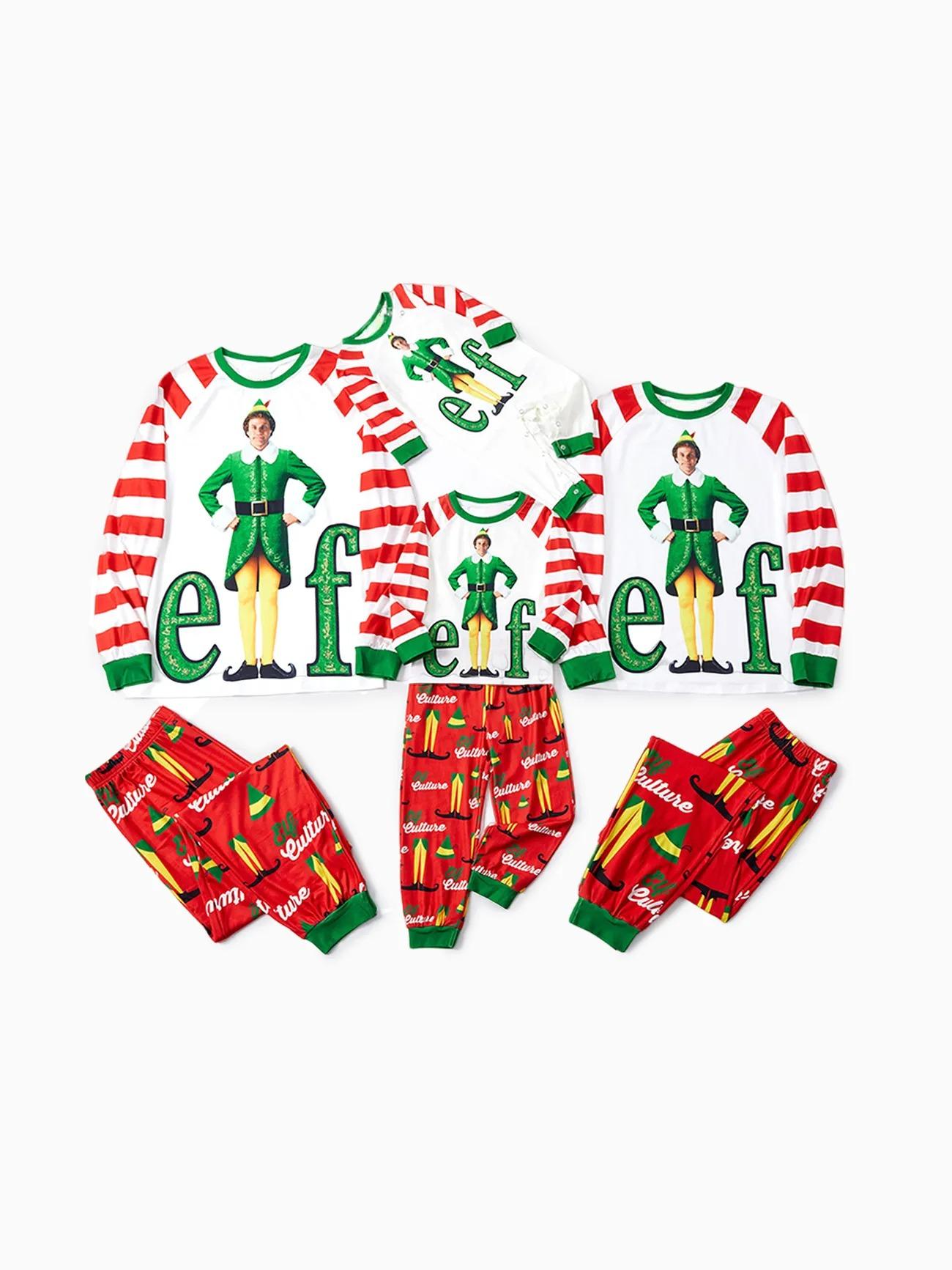 Family Matching Christmas Elf Character Striped Print Pajama Set-Original Pajamas