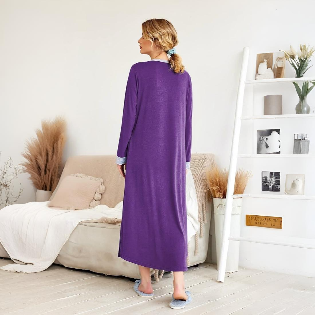Full Length Long Sleeve Nightgown With Pockets