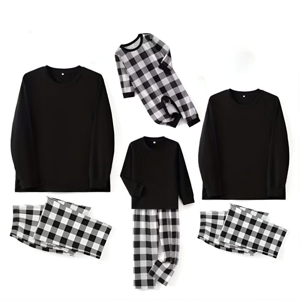 Women Pajama Set Long Sleeved Round Neck Top and Casual Comfortable Checkered Printed Pants