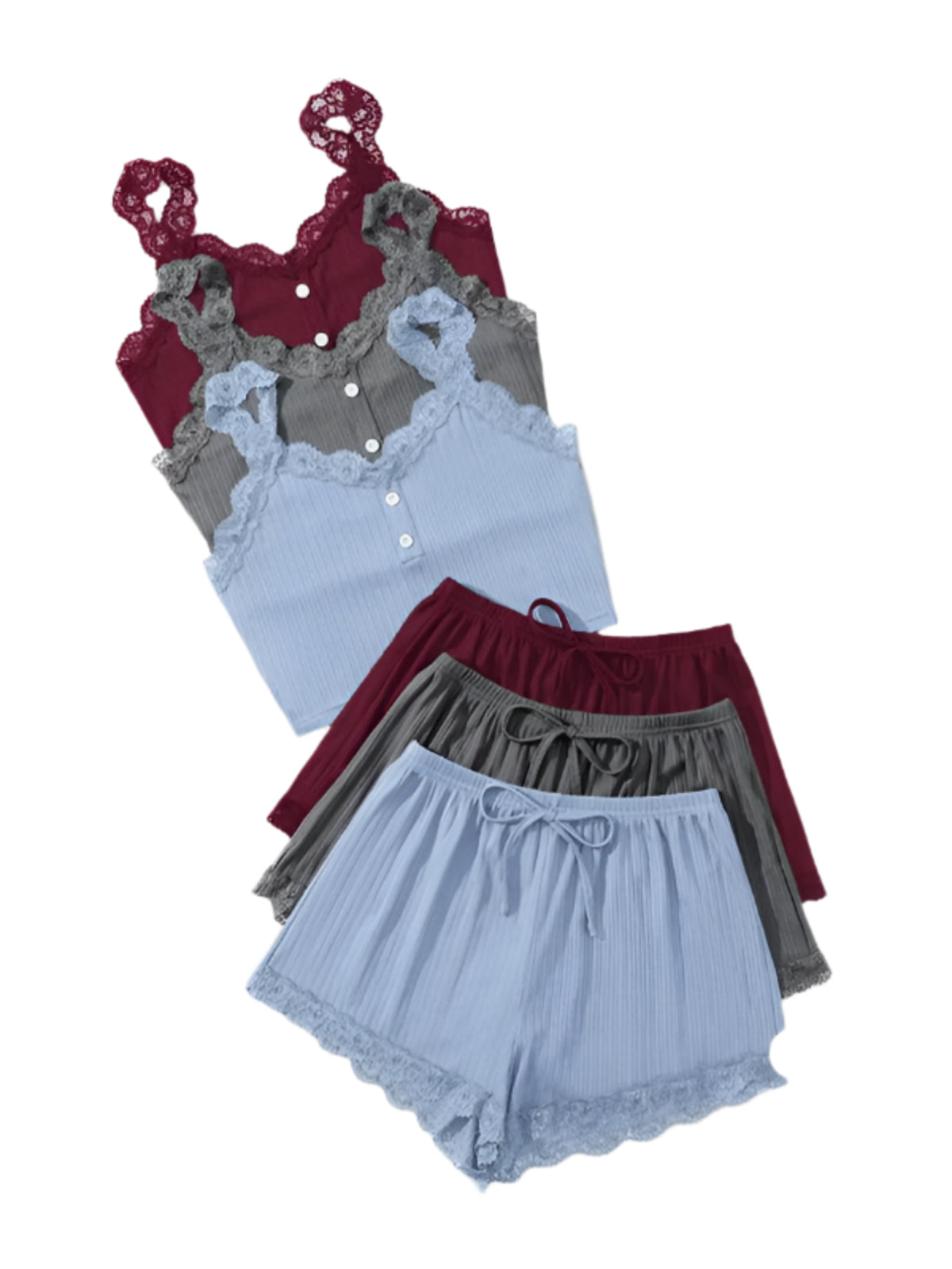 6 Piece Multi Season Laced Trim Sleepwear Set-Original Pajamas