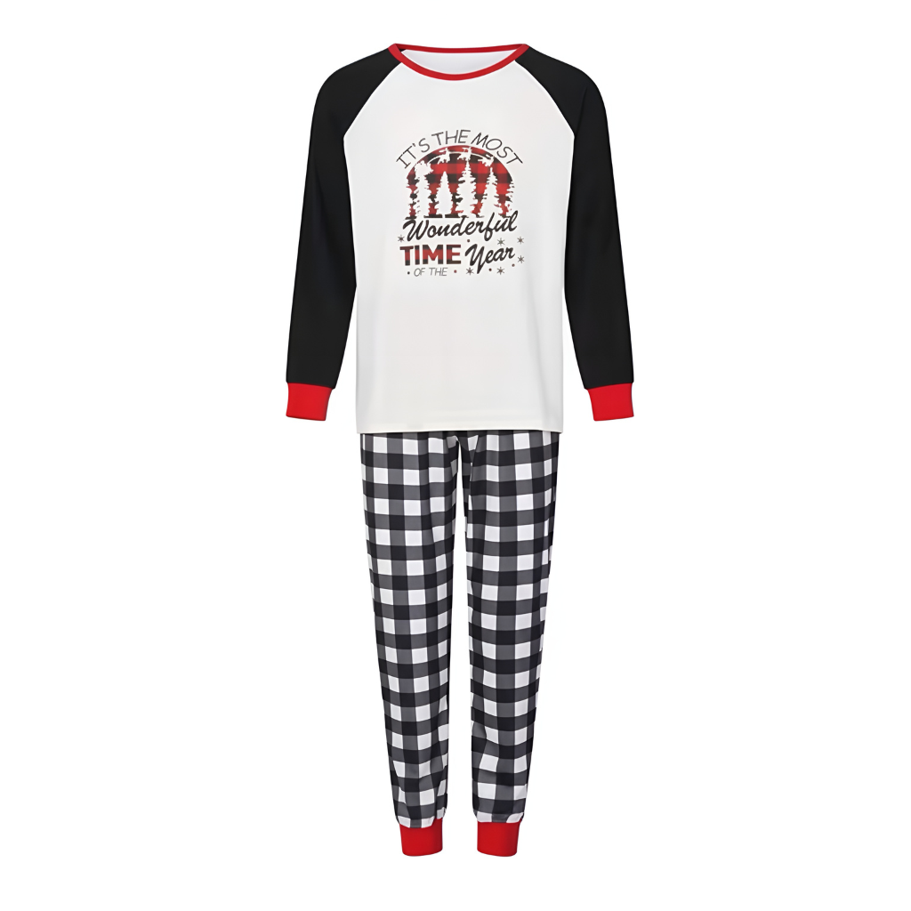Long Sleeve Raglan Tops and Plaid Pants Family Matching Pajama Sets