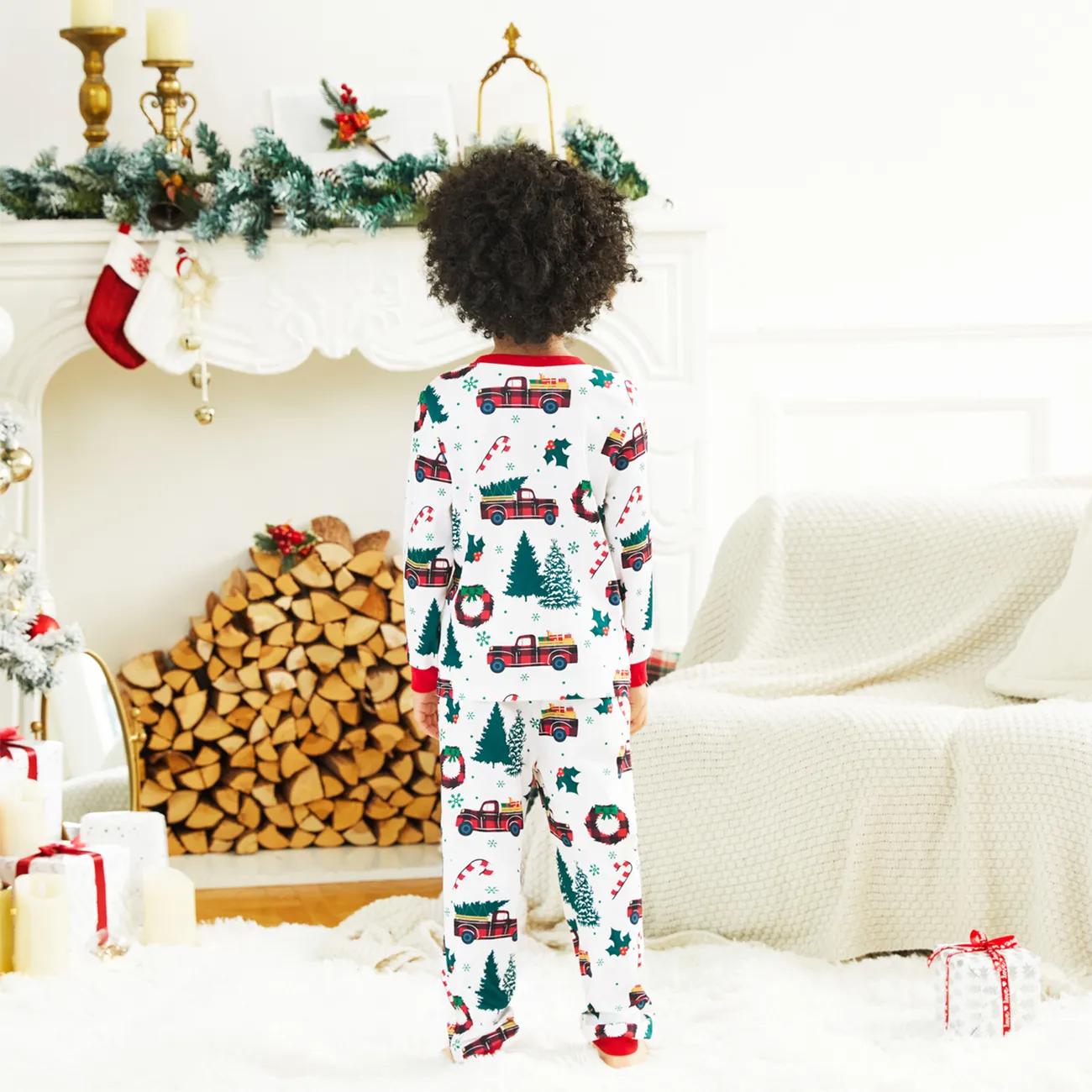 Long Sleeved Christmas Tree And Car Print Family Matching Pajama Set-Original Pajamas
