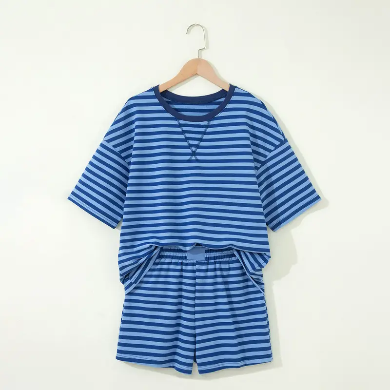 Casual Striped Pattern Shorts And Top Set For Women
