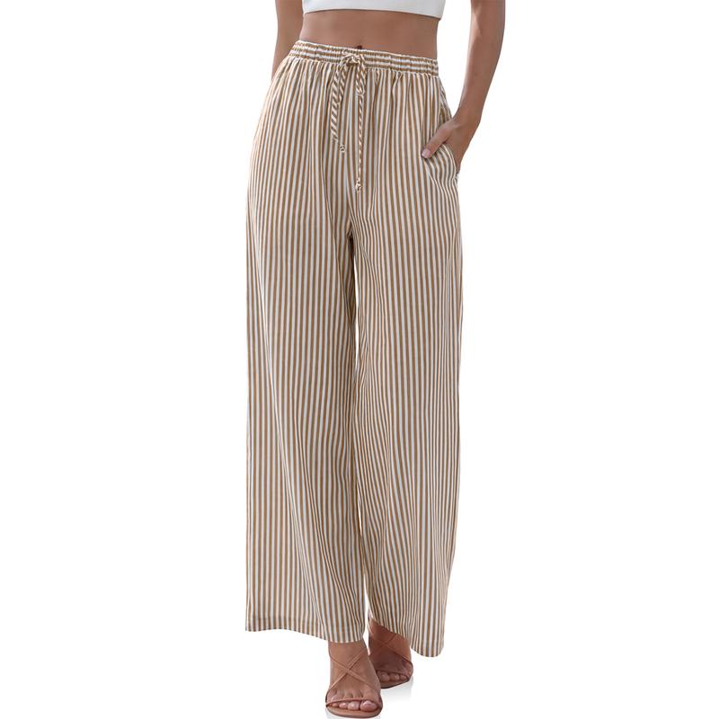Casual Lounge Wide Linen Pants With Drawstring For Women