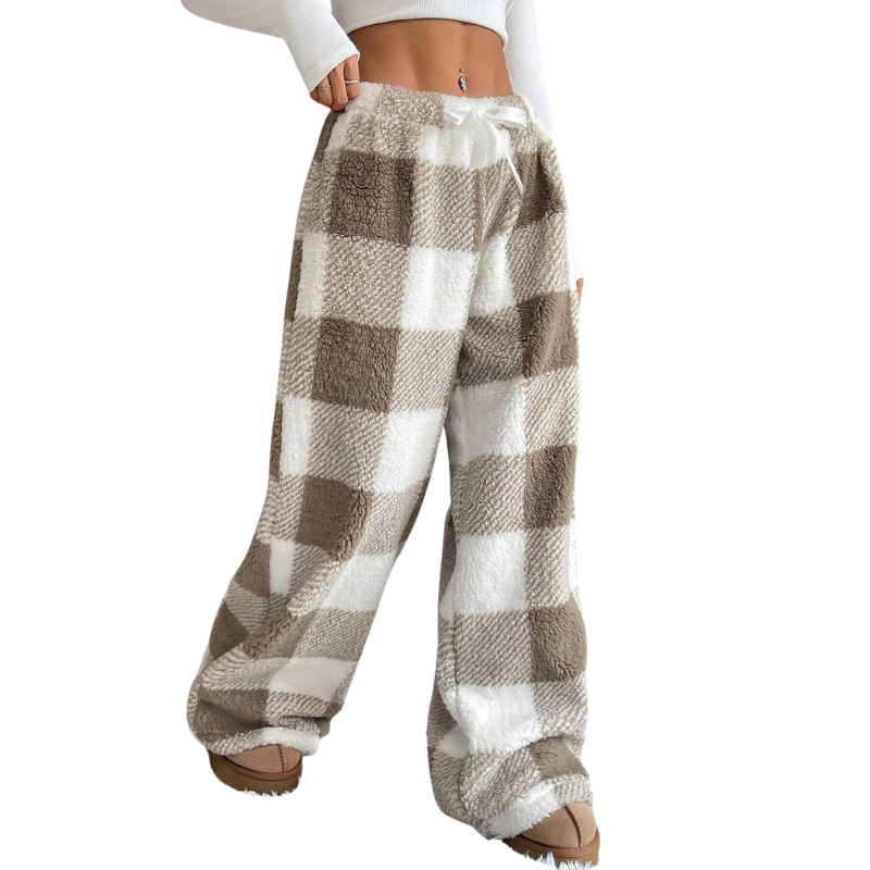 Fuzzy Plush Pajama Pants With Drawstring