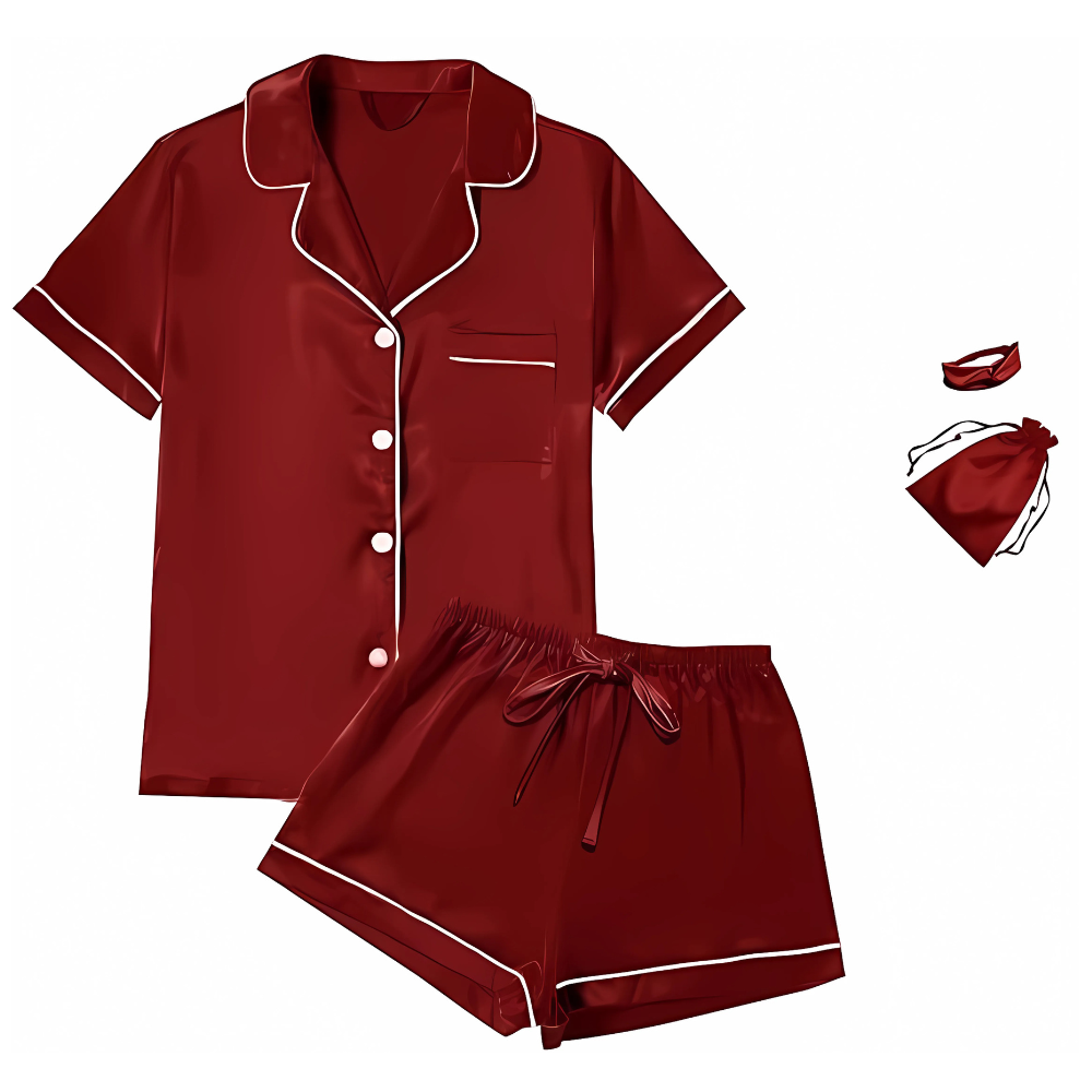 4Pcs Womens Satin Silky Short Sleeve Shirt Pajamas Set