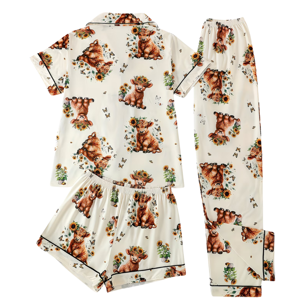 Three Piece Cow Print Pajama Set