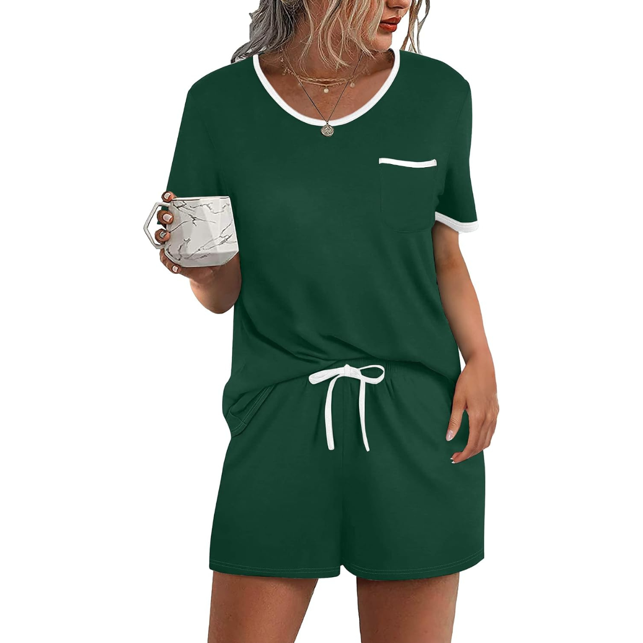2 Piece Pajama Set With Short Sleeve Top and Shorts For Women