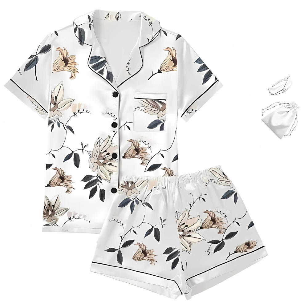 4Pcs Satin Silky Womens Short Sleeve Shirt Pajamas Set