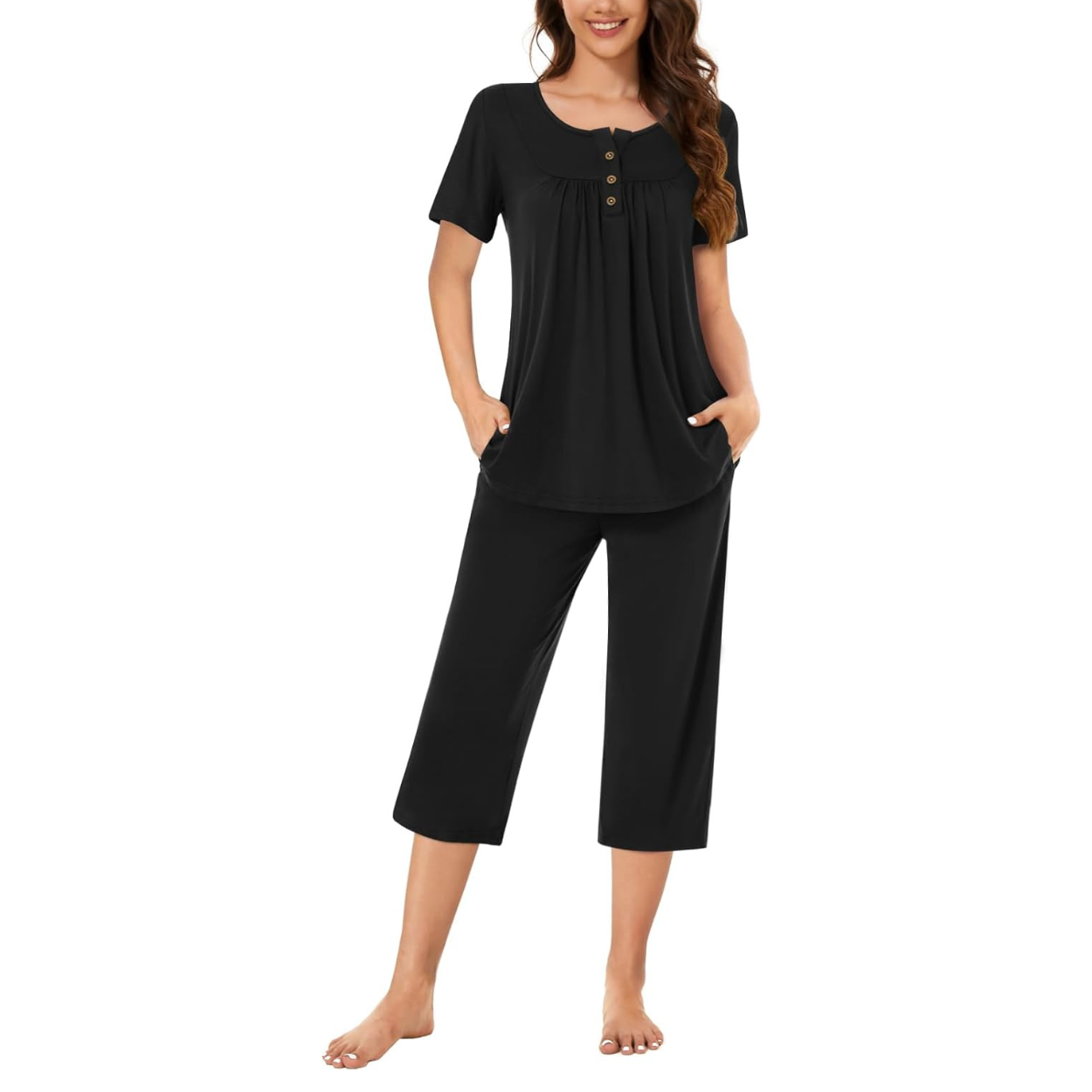 2 Piece Summer Pajama Set with Capri Pants For Women