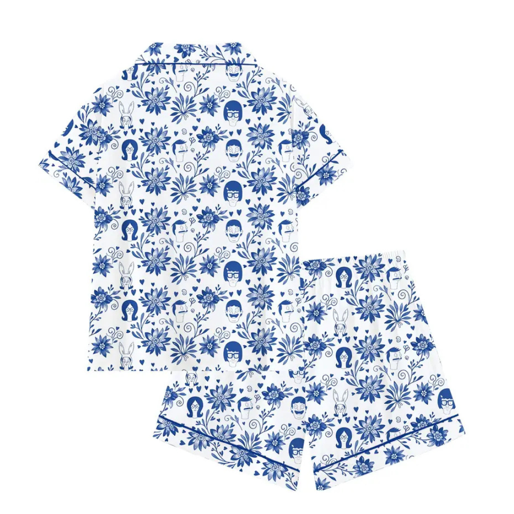 Casual Cartoon Printed Short Sleeve Pajama Set For Women