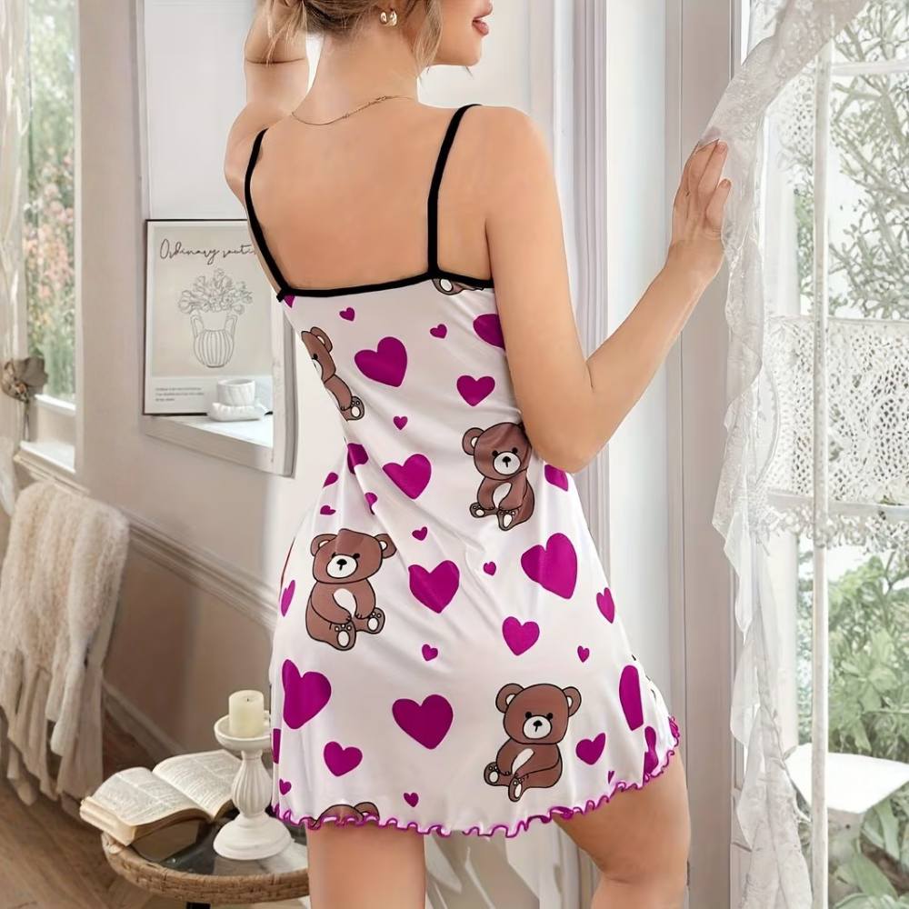 Bear Pattern Camisole Nightgown With Smooth Fabric For Women