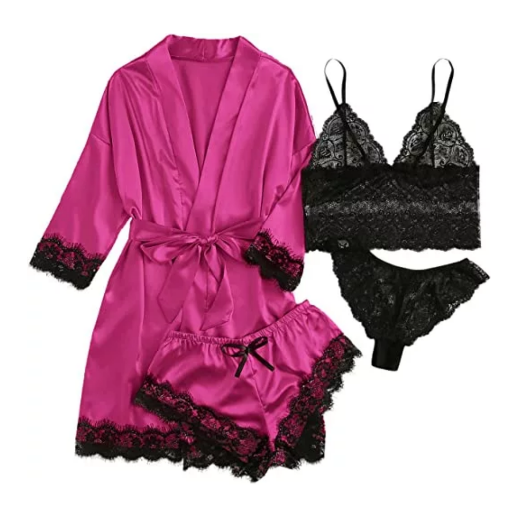 Women's Satin Floral Lingerie Pajama Set-Original Pajamas