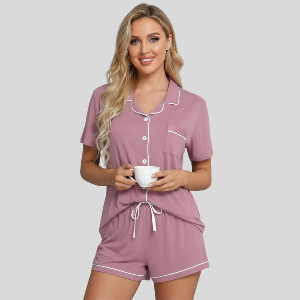 Button Down Short Sleeve Comfy Pajamas Set