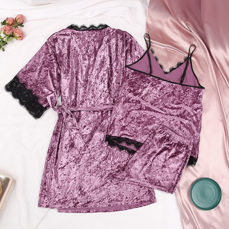 3 Piece Pajamas Velvet Suits With Shorts-Original Pajamas3 Piece Pajamas Velvet Suits With Shorts - Image 3