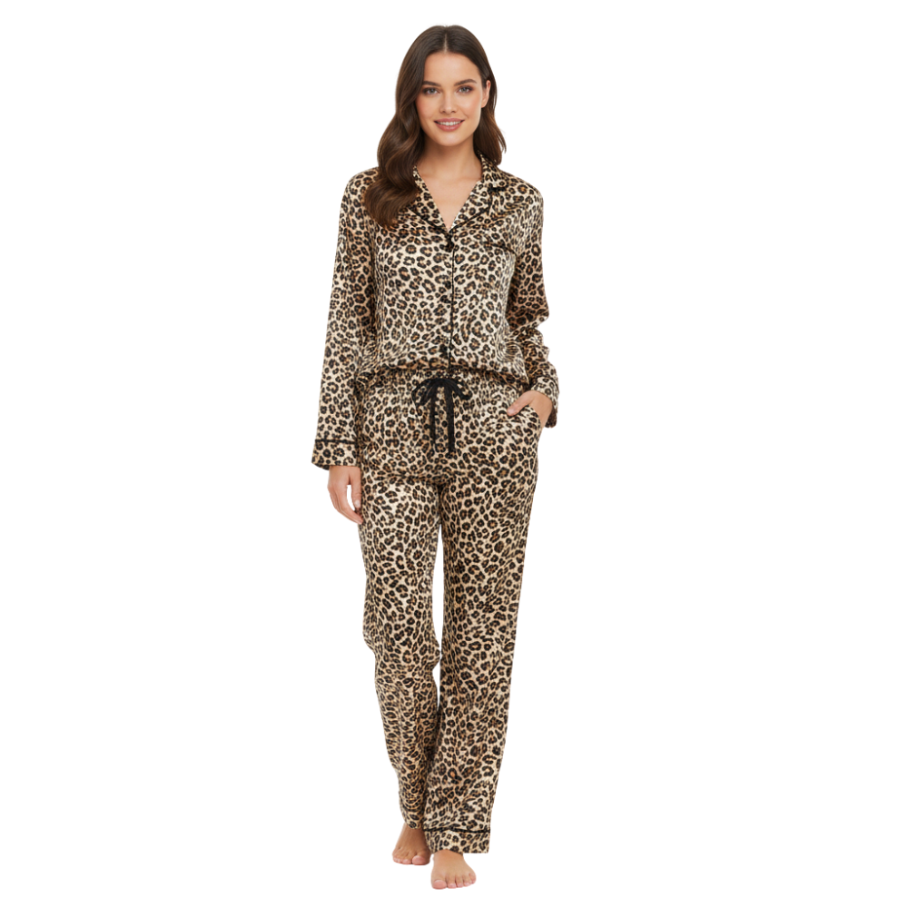Satin Sleepwear Set For Women With Long Shirt And Drawstring Pants