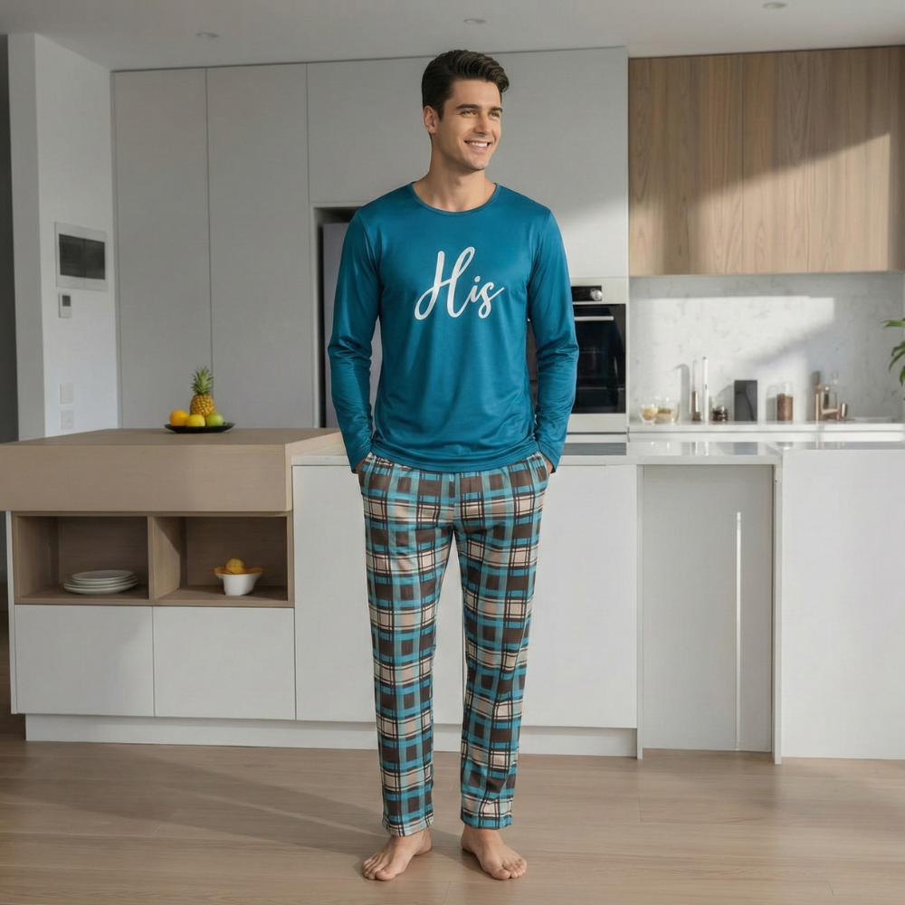 Plaid Pattern Printed Pajamas Set