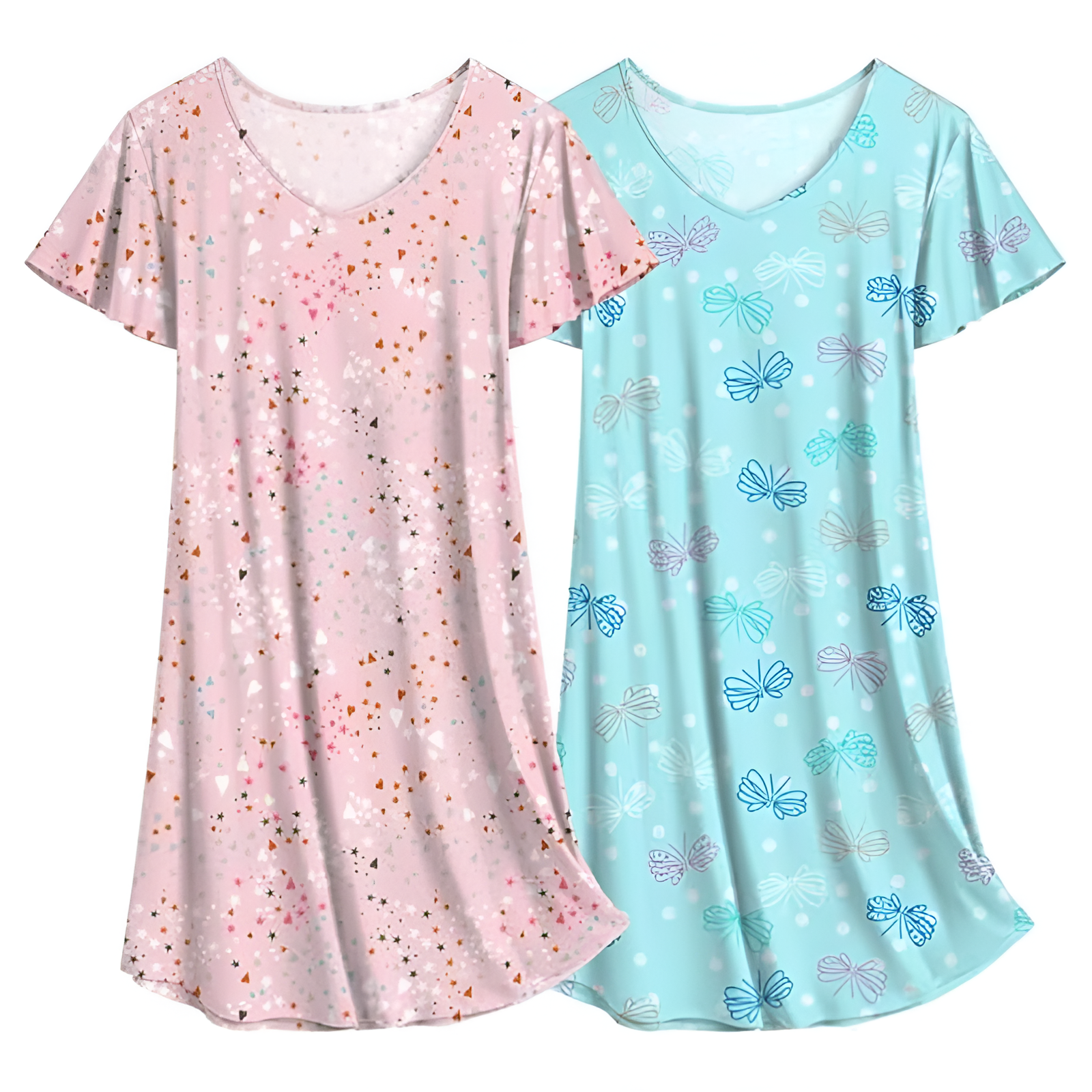 Pack Of 2 Nightgown Set With Short Sleeves For Women