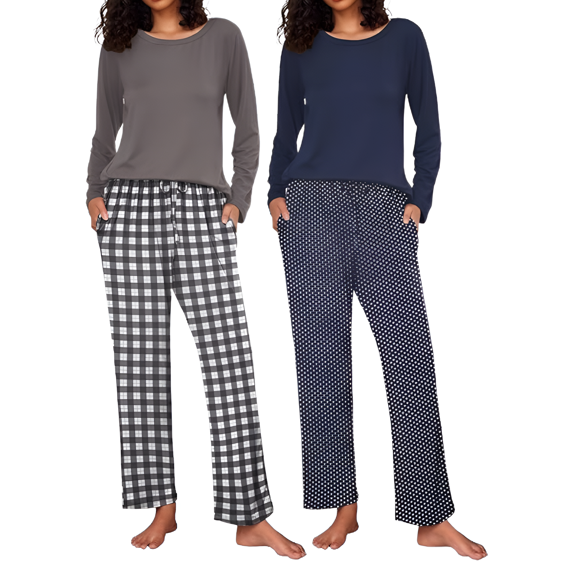 2 Pack Of Long Sleeve Lounge Pajama Sets With Pockets