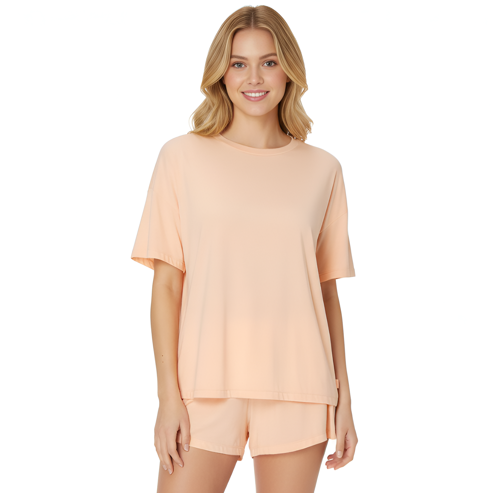 Soft Boxy T Shirt Sleep Shorts Set For Women
