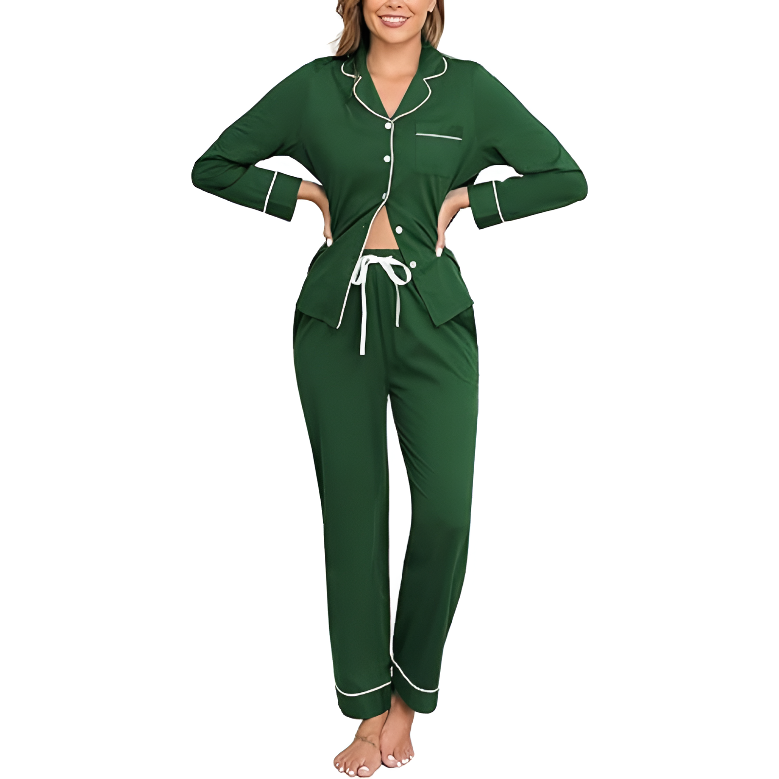 Long Sleeve Sleepwear Pajama Set With Button Down Design For Women