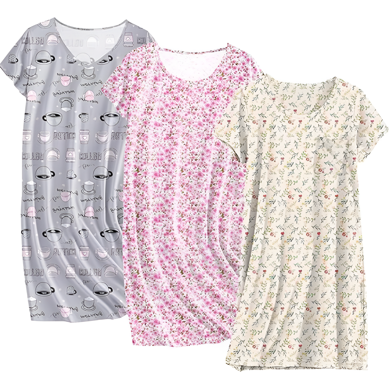 Pack Of 3 Nightgowns Short Sleeve Sleepshirts For Women
