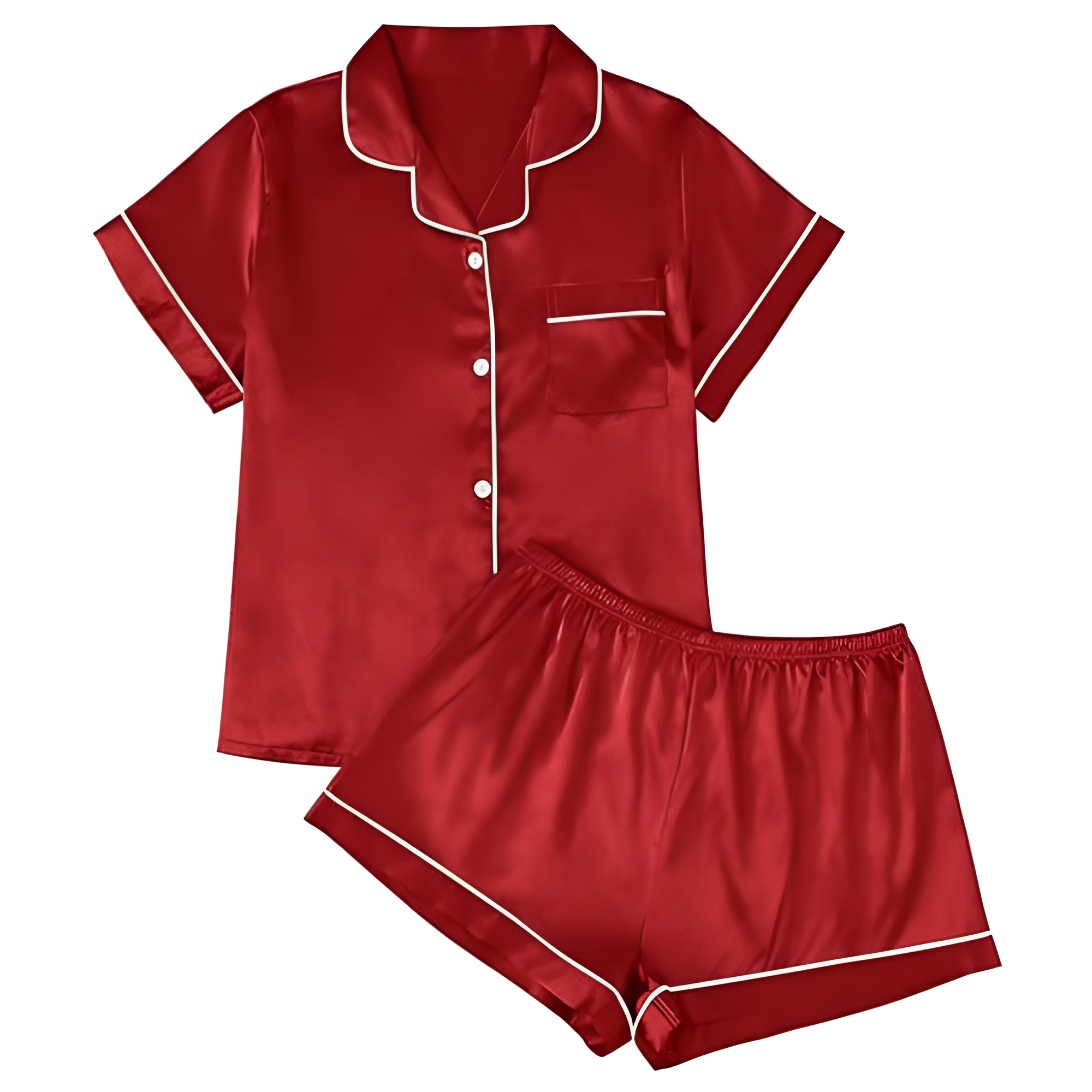 Matching Pajama Set With Button Down Shirt And Lounge Shorts For Women