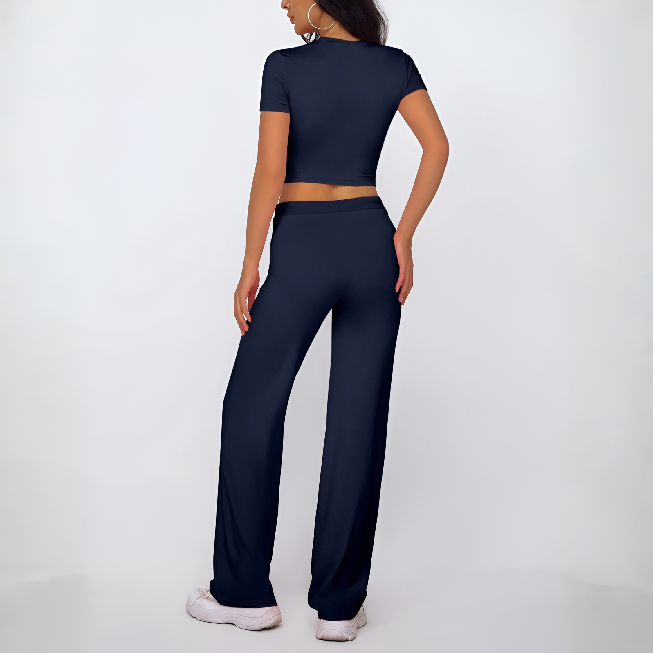 2 Piece Comfy Round Design Top And Pants Set For Women