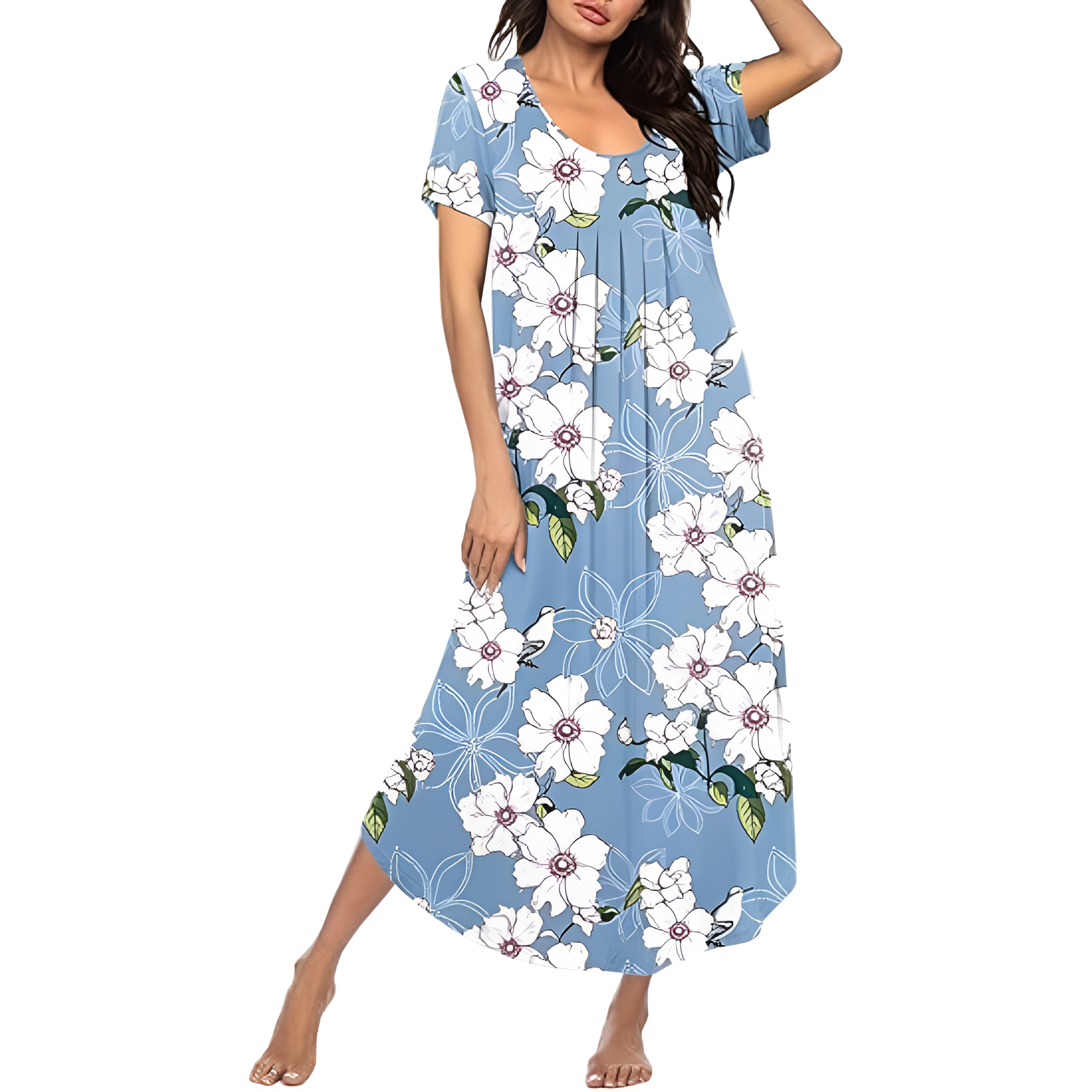 Long Sleepwear Dress For Women With Pleated Style