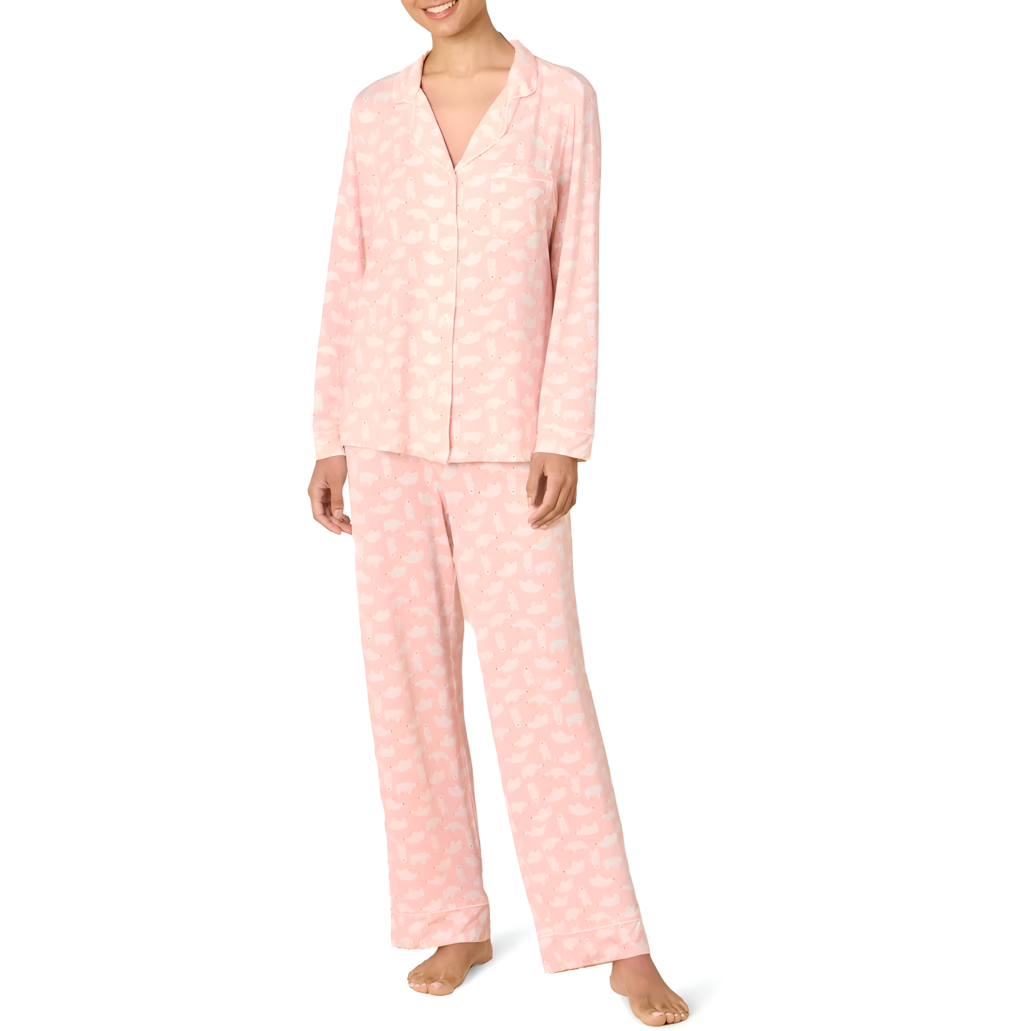 Classic Long Sleeve Button Front Pajama Set For Women