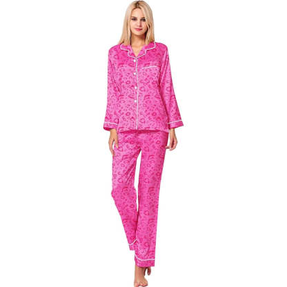 Elegant Long Sleeve Printed Satin Pajama Set-Original Pajamas