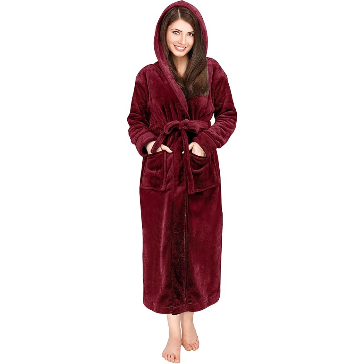 Fleece Hooded Plush Flannel Robe With Pockets-Original Pajamas