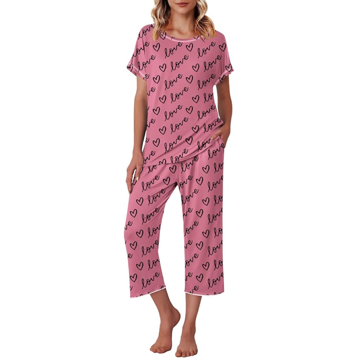 Printed Capri Pajama Set With Short Sleeve Top-Original PajamasPrinted Capri Pajama Set With Short Sleeve Top - Image 5