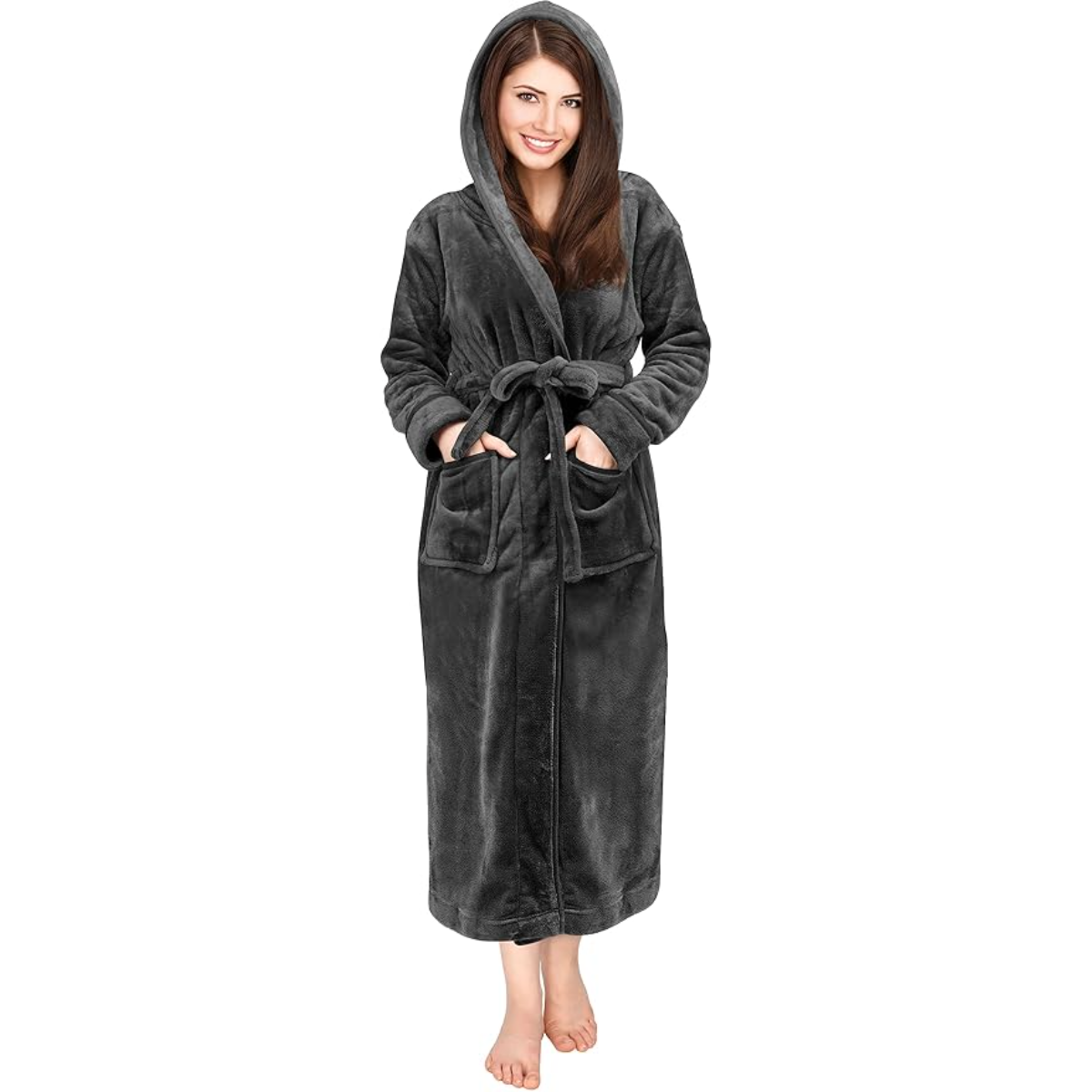 Fleece Hooded Plush Flannel Robe With Pockets-Original Pajamas