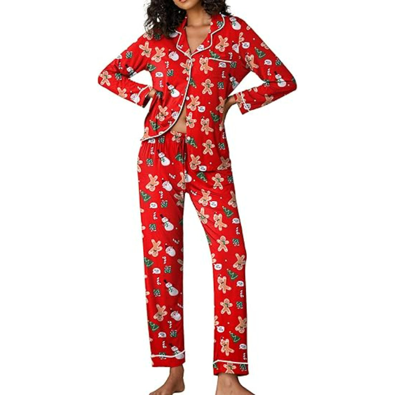 Christmas Theme Button Down Long Sleeve Lounge Set-Original Pajamas