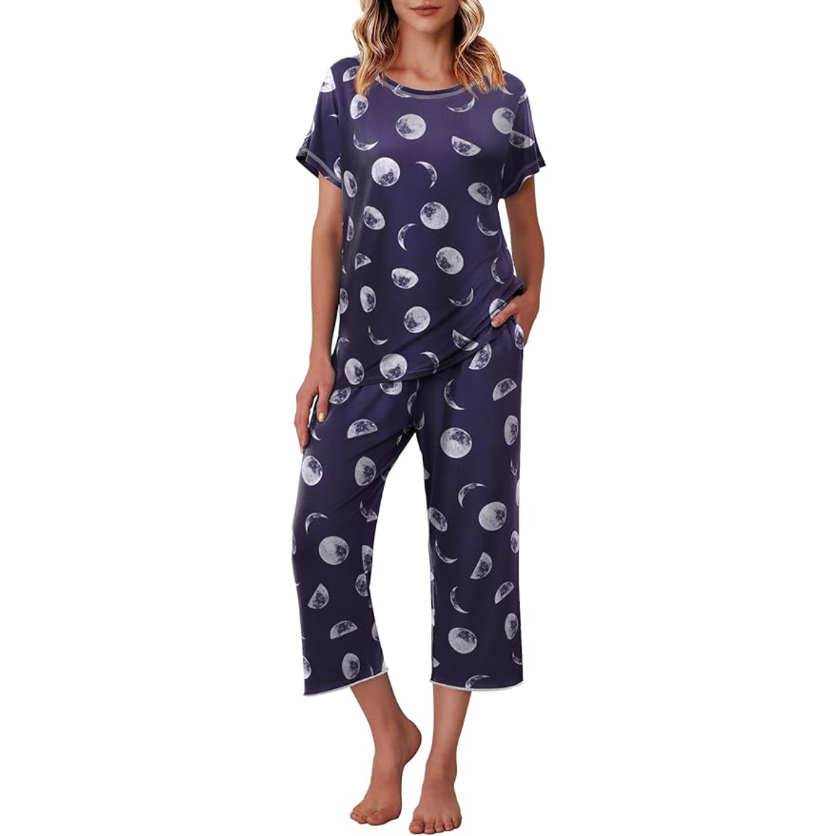 Printed Capri Pajama Set With Short Sleeve Top-Original Pajamas