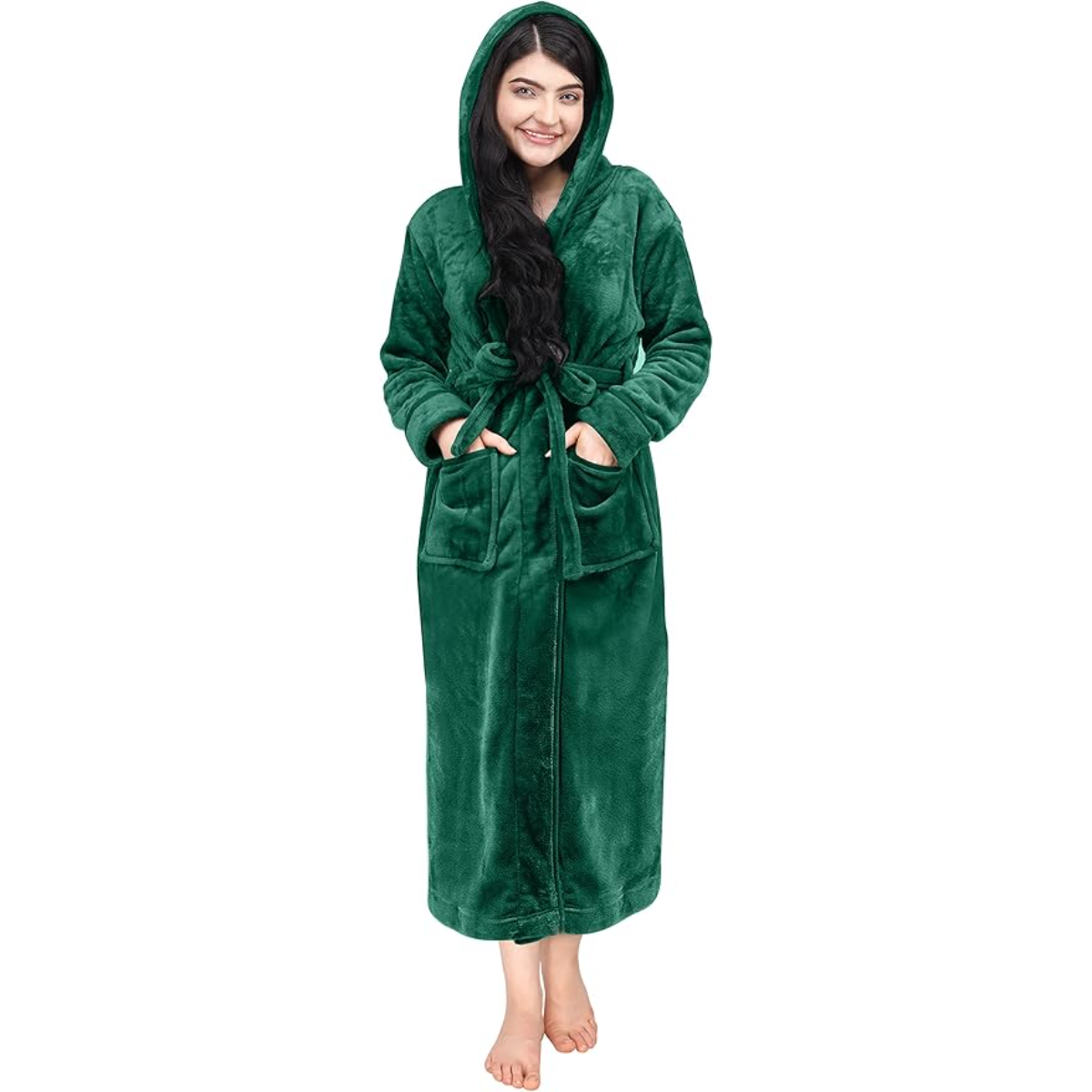 Fleece Hooded Plush Flannel Robe With Pockets-Original Pajamas