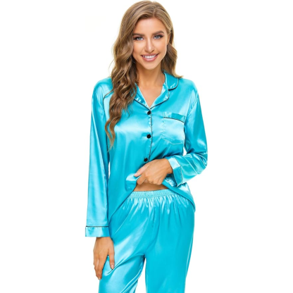 Button Down Long Sleeve Satin Pajama Set-Original Pajamas