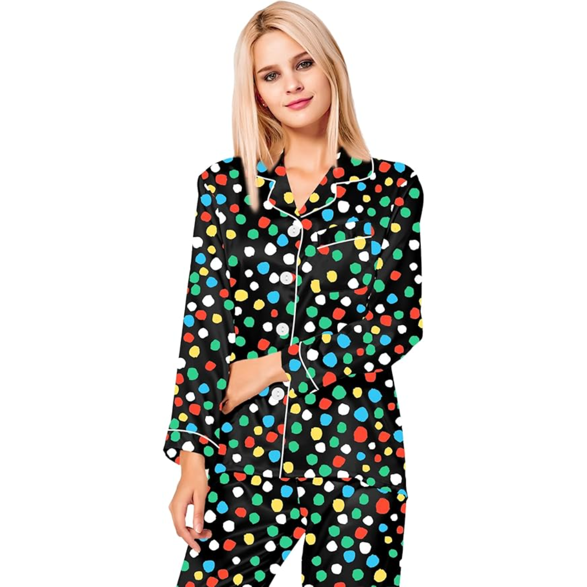 Long Sleeve Printed Button Down Satin Pajama Set-Original Pajamas