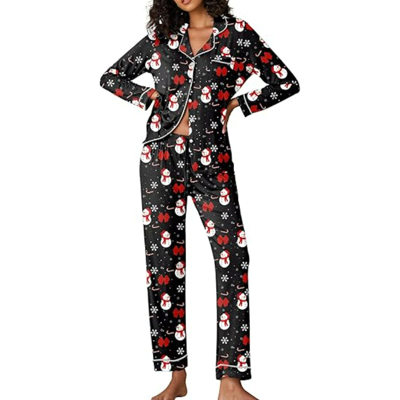Christmas Theme Button Down Long Sleeve Lounge Set-Original Pajamas