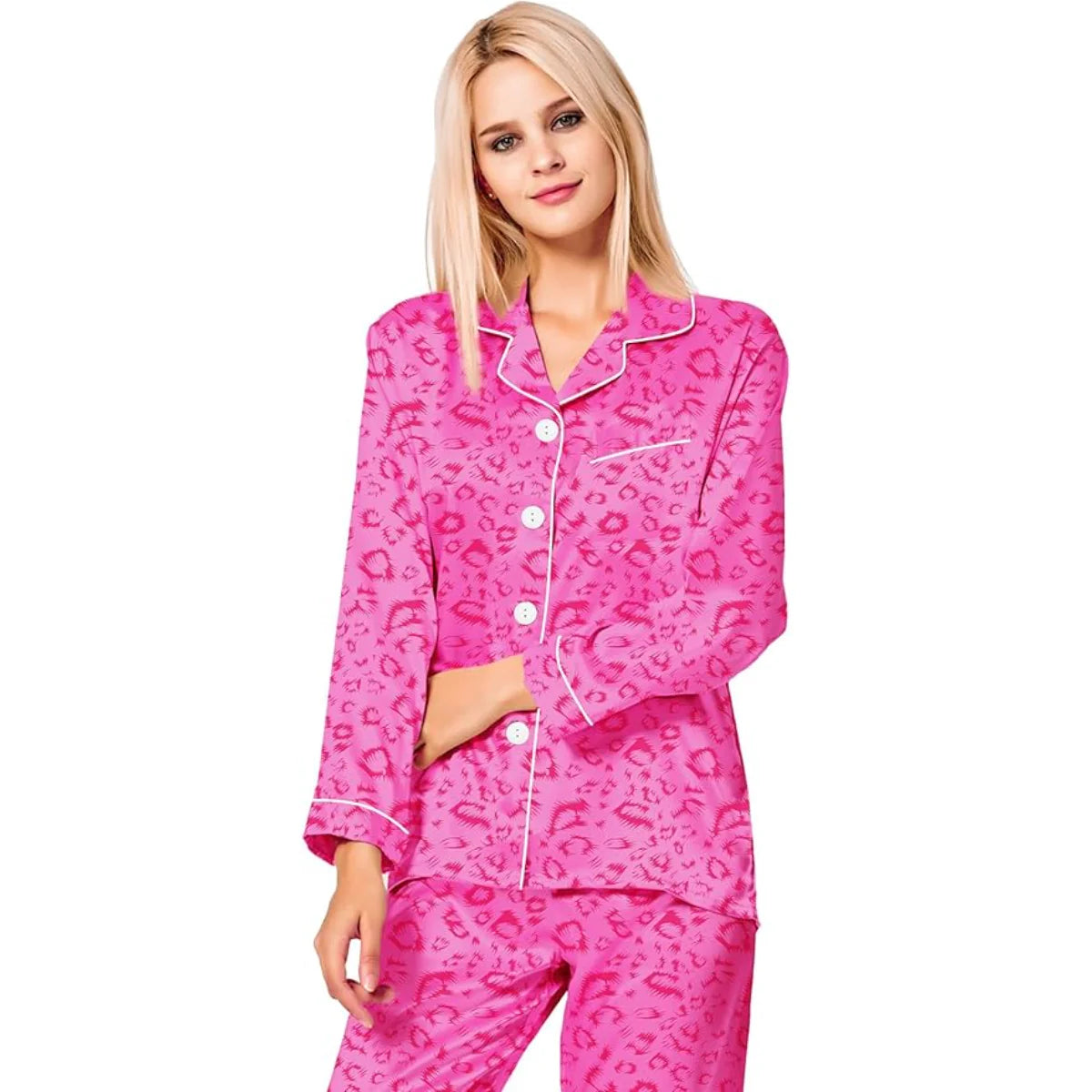 Elegant Long Sleeve Printed Satin Pajama Set-Original Pajamas